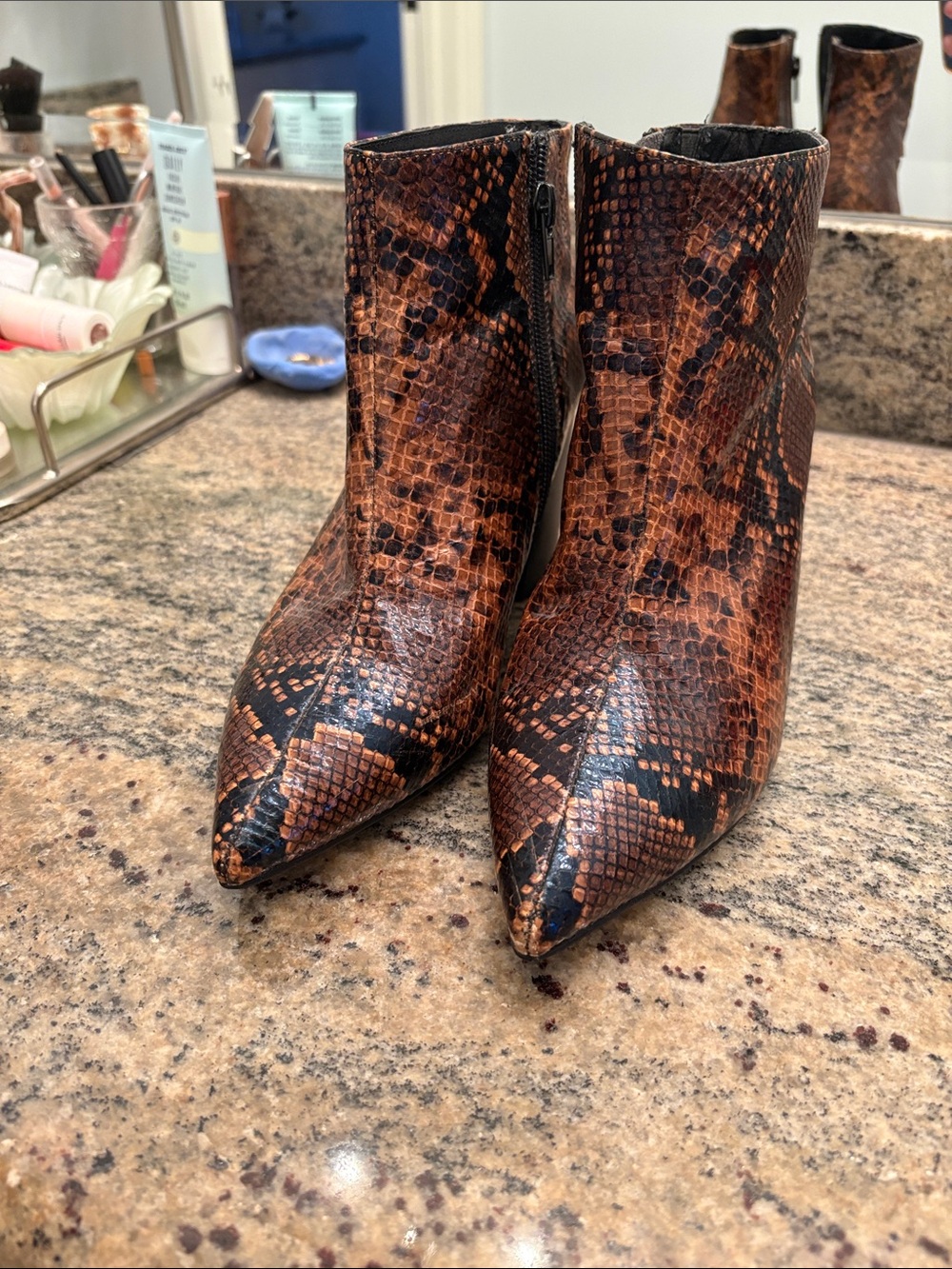 Jeffrey Campbell Brown & Black Snake-Print Pointed Toe Ankle Booties